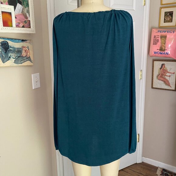 JLo Jennifer Lopez TEAL Slinky chain collar Y2K Peasant Tunic Shirt *SMALL* - Picture 5 of 6